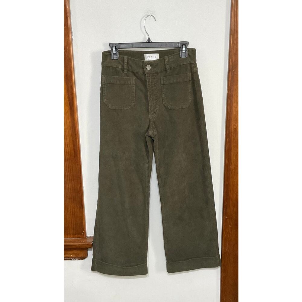 Frame Green Corduroy Cuffed Wide Leg Pants Womens Size 27 Small Pockets Stretch - Picture 6 of 6